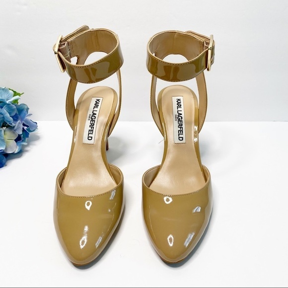 Karl Lagerfeld Jaclyn Patent leather pumps Size 6.5 Nude neutral pointy toe - Picture 3 of 9